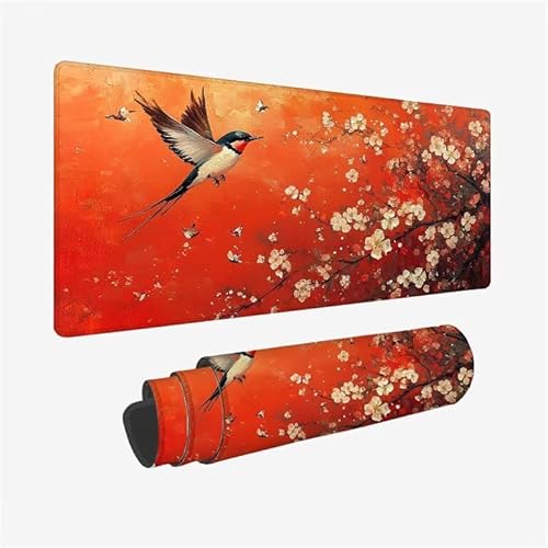 Mauspad Rot Schreibtischunterlage Vogel Mauspad XXL 800x400x3mm Mousepad Rutschfeste Gummibasis, Achreibtischunterlage mit Kantenschutz, Wasserdicht Langlebig Mouse Pad für Zubehör Gaming, Büro Y2-337 von Yingeen