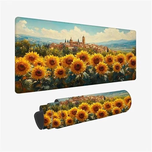 Schreibtischunterlage Anlage Mauspad Sonnenblume Mousepad XXL 1600x800x3mm Mauspad Gaming mit Genähten Kanten, Nicht rutschender Desk Mat,Wasserdichte Waschbar Mouse Pad für Laptop Büro Zuhause Y2-366 von Yingeen