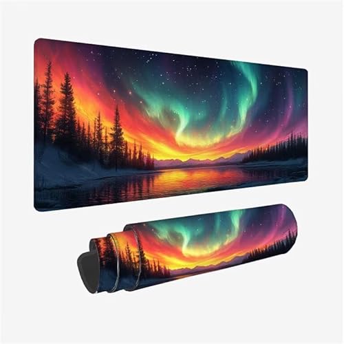 Schreibtischunterlage Aurora Mauspad Sternenhimmel Mousepad XXL 800x400x3mm Mauspad Gaming mit Genähten Kanten,Nicht rutschender Desk Mat,Wasserdichte Waschbar Mouse Pad für Laptop Büro Zuhause Y2-372 von Yingeen