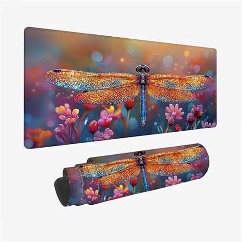 Schreibtischunterlage Libelle Mauspad Tier Mousepad XXL 700x300x3mm Mauspad Gaming mit Genähten Kanten, Nicht rutschender Desk Mat, wasserdichte Waschbar Mouse Pad für Laptop PC Büro Zuhause Y2-333 von Yingeen