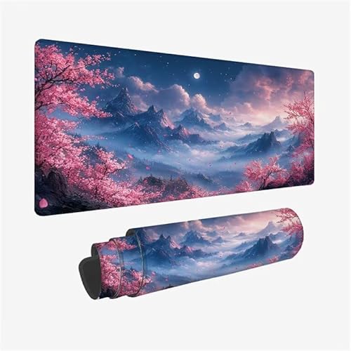 Schreibtischunterlage Nebel Mauspad Kirschblüten Mousepad XXL 600x300x3mm Mauspad Gaming mit Genähten Kanten, Nicht rutschender Desk Mat, Wasserdichte Waschbar Mouse Pad für Laptop Büro Zuhause Y2-426 von Yingeen