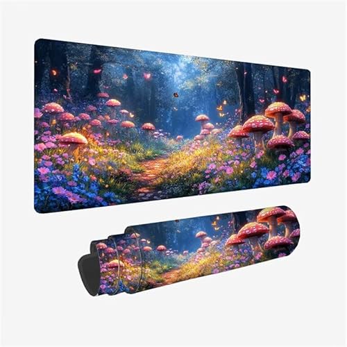 Schreibtischunterlage Pilz Mauspad Anlage Mousepad XXL 600x300x3mm Mauspad Gaming mit Genähten Kanten, Nicht rutschender Desk Mat, Wasserdichte Waschbar Mouse Pad für Laptop PC Zuhause Arbeiten Y2-327 von Yingeen