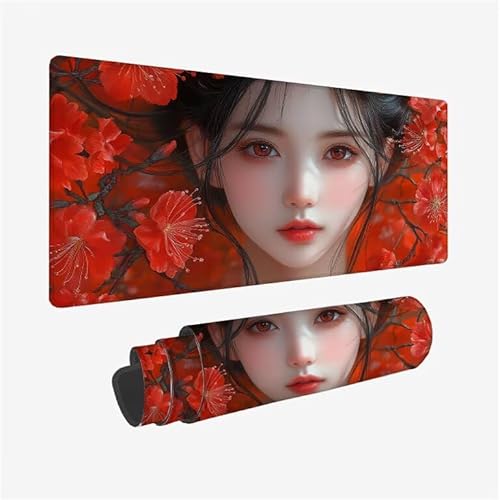 Schreibtischunterlage Rot Mauspad Frau Mousepad XXL 520x250x3mm Mauspad Gaming mit Genähten Kanten,Nicht rutschender Desk Mat,Wasserdichte Ultraglatte Waschbar Mouse Pad für Laptop Büro Zuhause Y2-342 von Yingeen