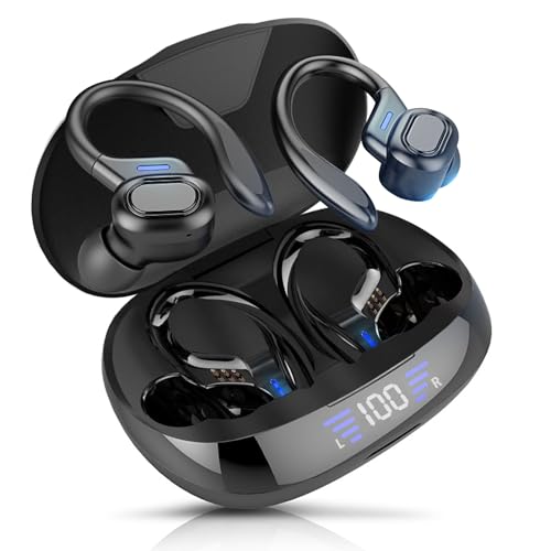 Yingtop True Wireless Ohranhänger Kopfhörer Schwarz mit Digital Display 3D-Surround-Sound & Noise Cancelling Lange Laufzeit Touchsteuerung Kompatibel mit iPhone, Android, PC von Yingtop