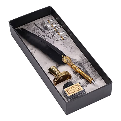 Federstift und Tintenset, Stift mit Exquisitem Muster und Edelstahl Feder Feder für die Kalligraphiepraxis (BLACK) von Yinhing