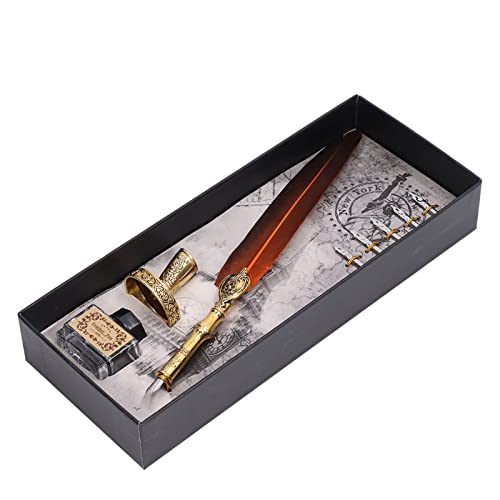 Federstift und Tintenset, Stift mit Exquisitem Muster und Edelstahl Feder Feder für die Kalligraphiepraxis (ORANGE) von Yinhing
