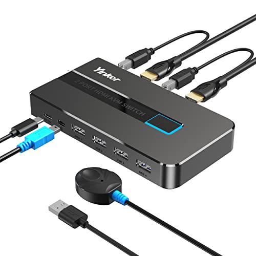 4K 60Hz HDMI KVM Switch 2 Port, Yinker HDMI KVM Switch 2 PC unterstützt 2 Computer 1 Monitor Keyboard Maus mit Typ-C-Ladeport 2xUSB A und USB B- Kabel 4 USB Port von Yinker