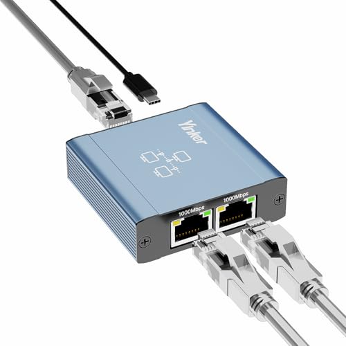 LAN Splitter Ethernet 1 auf 2, Yinker 1000Mbps LAN Netzwerk Splitter 2 Port RJ45 Verteiler mit USB Stromkabel, für Computer Laptop Router Einrichtungsbox von Yinker