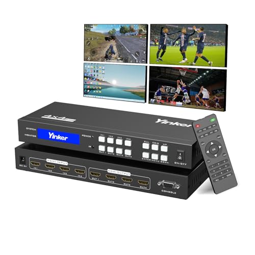 Yinker 4K HDMI Matrix Switch 4x4 4K@30Hz HDMI Matrix Switcher Splitter 4 in 4 Out mit hintergrundbeleuchteter Taste Unterstützt HDCP EDID Management RS232 Steuerung von Yinker