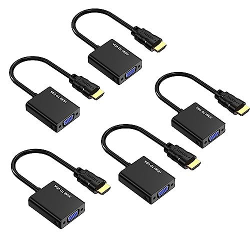 Yinker HDMI zu VGA Adapter 5 Stücke, HDMI auf VGA Konverter Gold-Plated Stecker zu Buchse Duplizieren Erweiterung für Computer Desktop, Monitor, Projektor, HDTV, Chromebook von Yinker