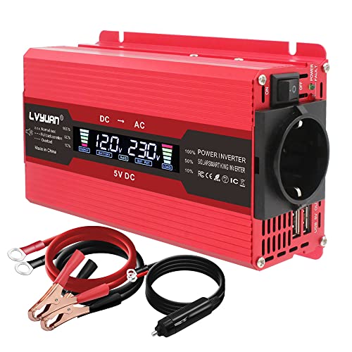 Spannungswandler 1500 W 12V 230V Wechselrichter 12V 230V LCD 2 USB von Yinleader