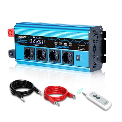 Wechselrichter 4000W Spannungswandler Reiner Sinus 12V 230V mit 4 Europäische Steckdose und 4 USB-Anschlüsse LCD Spannungsanzeige /8000W Wechselrichter 4000W Spannungswandler Reiner Sinus 12V 230V mit 4 Europäische Steckdose und 4 USB-Anschlüsse LCD Spannungsanzeige /8000W von Yinleader