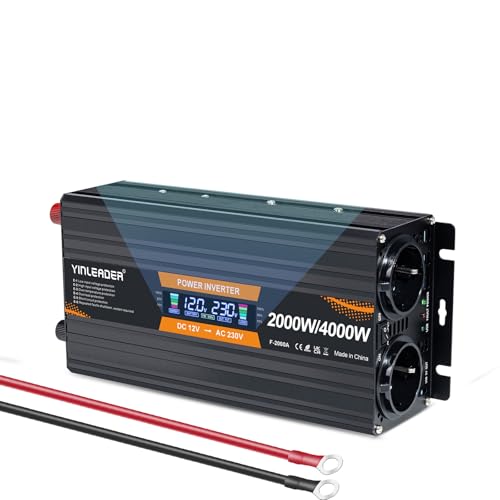 Yinleader 2000W Wechselrichter mit LCD Display DC 12V auf 230V AC 4000W Spitzenleistung Spannungswandler Wechselrichter mit 2 EU Steckdosen Yinleader 2000W Wechselrichter mit LCD Display DC 12V auf 230V AC 4000W Spitzenleistung Spannungswandler Wechselrichter mit 2 EU Steckdosen von Yinleader