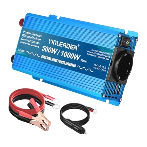 Yinleader Reiner Sinus Wechselrichter 500W 12V auf 230V 2 USB Reiner Sinus Spannungswandler Pure Sine Wave Power Inverter DC auf AC Umwandler Stromwandler Konverter von Yinleader