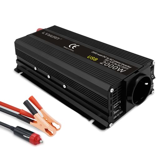 Yinleader Wechselrichter 12V 230V 2000W Spannungswandler DC 12V AC 220V 2USB von Yinleader