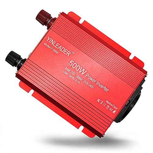 Yinleader Wechselrichter DC 12V auf 230V AC 500W KFZ Spannungswandler LED 1 Euro-Steckdosen 2 USB Power Inverter,Rot von Yinleader