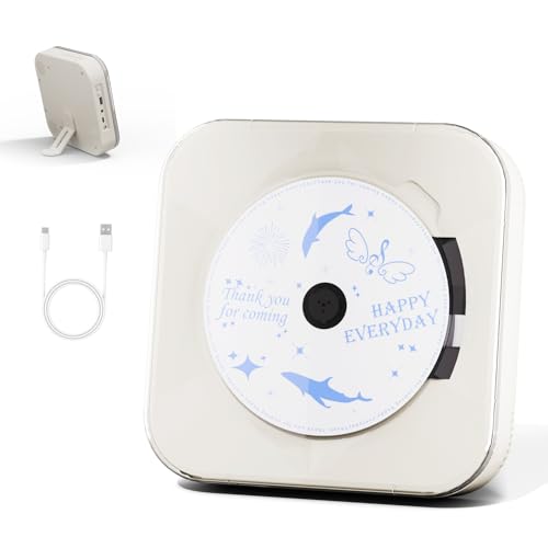 Yintiny Tragbarer CD-Player mit Lautsprecher, Bluetooth, USB-Anschluss, Weiß von Yintiny
