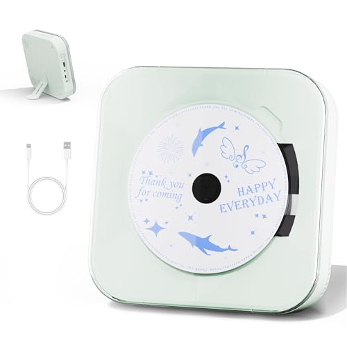 Yintiny CD-Player mit transparenter Abdeckung, Bluetooth, USB, Hi-Fi-Dual-Lautsprecher, 2000 mAh Akku, grün von Yintiny