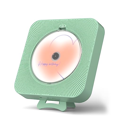 Yintiny Netter grüner CD-Player mit Bluetooth 5.0, wiederaufladbarer Musik-Player für Heimdekoration, tragbarer lieblicher Musik-Player, Fernbedienung, unterstützt AUX-in-Kabel und USB von Yintiny
