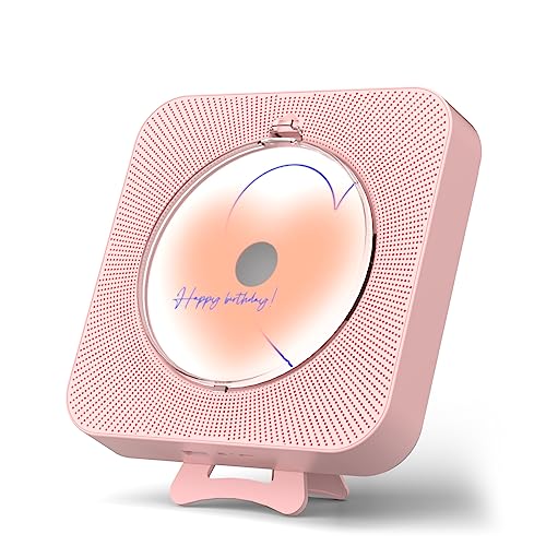 Yintiny Niedlicher rosa CD-Player mit Bluetooth 5.0, wiederaufladbarer Musik-Player für Heimdekoration, tragbarer lieblicher Musik-Player, Fernbedienung, unterstützt AUX-in-Kabel und USB von Yintiny