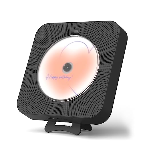 Yintiny Niedlicher schwarzer CD-Player mit Bluetooth 5.0, wiederaufladbarer Musik-Player für Heimdekoration, tragbarer lieblicher Musik-Player, Fernbedienung, unterstützt AUX-in-Kabel und USB von Yintiny