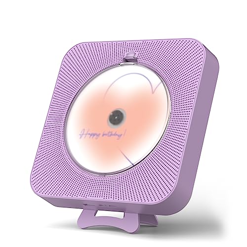 Yintiny Niedlicher violetter CD-Player mit Bluetooth 5.0, wiederaufladbarer Musik-Player für Heimdekoration, tragbarer lieblicher Musik-Player, Fernbedienung, unterstützt AUX-in-Kabel und USB von Yintiny