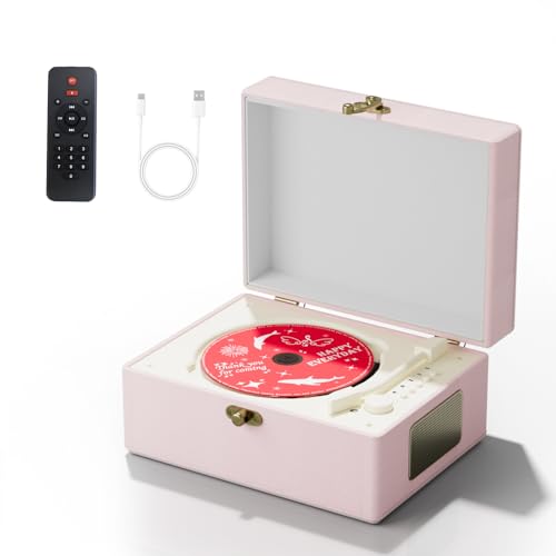 Yintiny Time Music Box CD-Player mit Lautsprechern für Zuhause (Rosa) von Yintiny