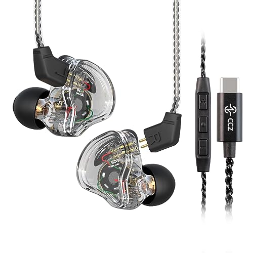 CCZ Melody KopfhörerYinyoo Hybrid 1ba 1DD HiFi in Ohrmonitoren, Deep Bass Leichtes In-Ear-Kopfhörer-IEM mit 4N-Kabel für Musiker/Schlagzeuger/Bassist/Gitarrist(Klar schwarz, mit Mikrofon Type-C) von Yinyoo