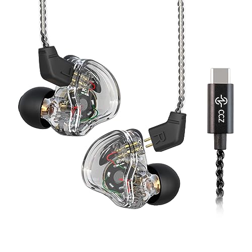 CCZ Melody KopfhörerYinyoo Hybrid 1ba 1DD HiFi in Ohrmonitoren, Deep Bass Leichtes In-Ear-Kopfhörer-IEM mit 4N-Kabel für Musiker/Schlagzeuger/Bassist/Gitarrist(Klar schwarz, ohne Mikrofon Type-C) von Yinyoo
