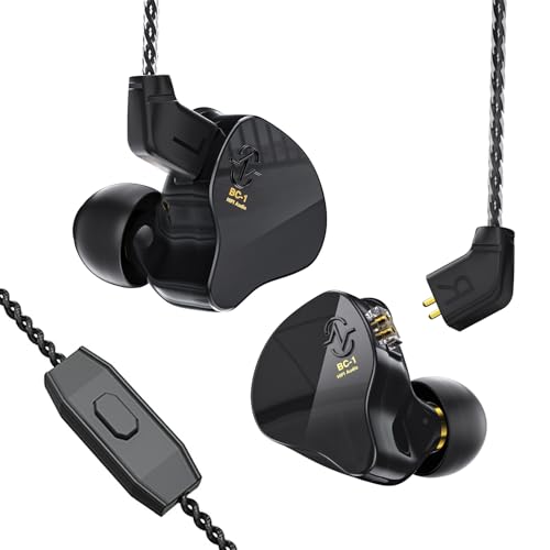 CCZ Melody KopfhörerYinyoo Hybrid 1ba 1DD HiFi in Ohrmonitoren, Deep Bass Leichtes In-Ear-Kopfhörer-IEM mit 4N-Kabel für Musiker/Schlagzeuger/Bassist/Gitarrist(Schwarz, mit Mikrofon) von Yinyoo