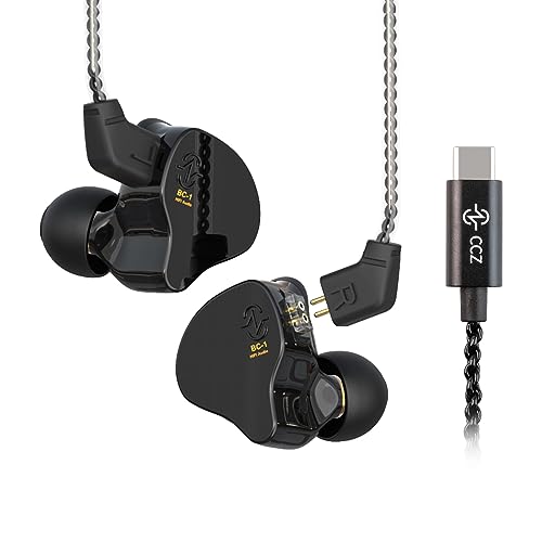 CCZ Melody KopfhörerYinyoo Hybrid 1ba 1DD HiFi in Ohrmonitoren, Deep Bass Leichtes In-Ear-Kopfhörer-IEM mit 4N-Kabel für Musiker/Schlagzeuger/Bassist/Gitarrist(Schwarz, mit Mikrofon Type-C) von Yinyoo