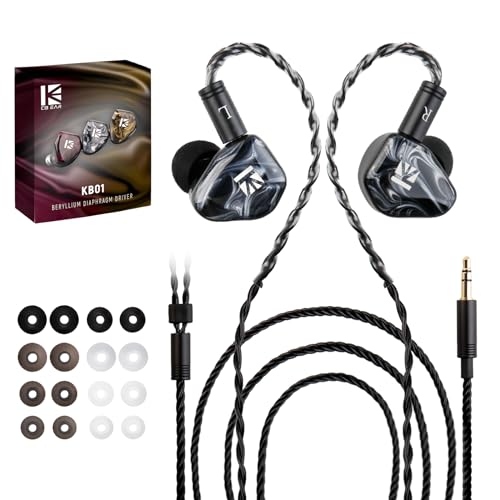 KBEAR KB01 In-Ear-Monitore, HIFI Beryllium Membran Dynamischer Treiber in Ohren Kopfhörer kbear inears Wired Earbuds High-End-iem Ohrhörer für Musiker Sänger mit klarem Sound OFC Kabel/Harz Hohlraum von Yinyoo