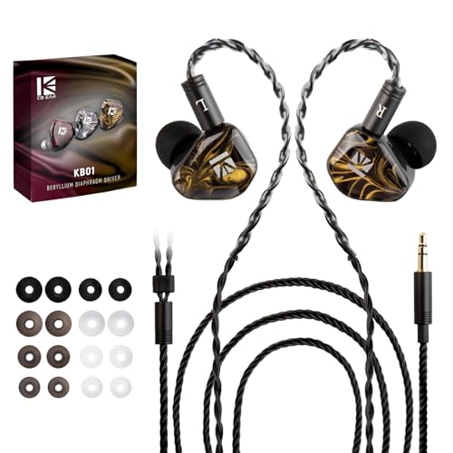 KBEAR KB01 In-Ear-Monitore, HIFI Beryllium Membran Dynamischer Treiber in Ohren Kopfhörer kbear inears Wired Earbuds High-End-iem Ohrhörer für Musiker Sänger mit klarem Sound OFC Kabel/Harz Hohlraum von Yinyoo