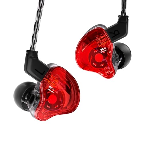 Yinyoo CCZ Melody In-Ear-Monitoren Hybrid 1BA 1DD HiFi Kopfhörer, Deep Bass Leichte In-Ear-Kopfhörer IEM mit 4N OFC Kabel für Musiker/Drummer/Bassist (Rot, ohne Mikrofon) von Yinyoo