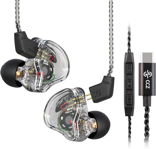 Yinyoo CCZ Melody Kabelgebundene Kopfhörer, USB Typ C, leichte und Bequeme Ohrhörer mit 4N OFC-Kabel für Samsung S23/S22/Google Pixel 7/6/5/4 (klares Schwarz, Typ-C mit Mikrofon) von Yinyoo