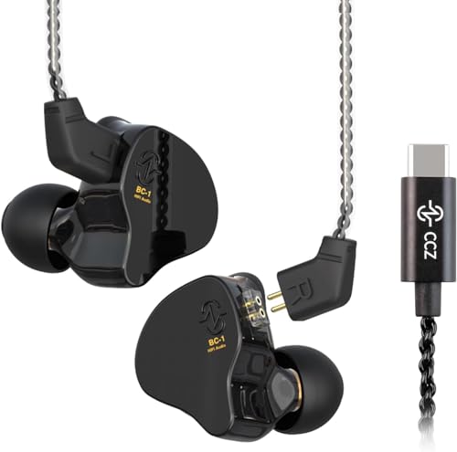 Yinyoo CCZ Melody Typ C Wired Earbuds Kopfhörer, 1DD + 1BA HiFi Ohrhörer, Deep Bass In-Ear Monitor Kopfhörer Kompatibel für Samsung S23/22/21/20/FE, iPad Pro 2022/2021 (Dunkelschwarz, Typ C kein von Yinyoo