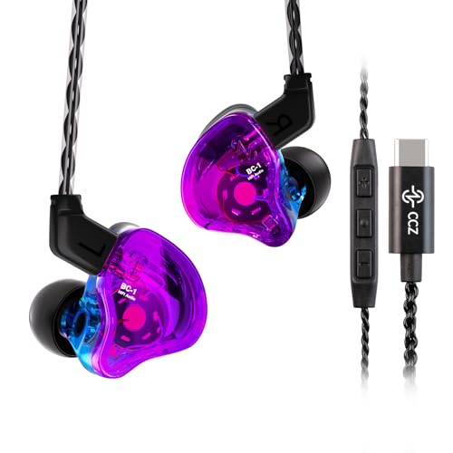 Yinyoo CCZ Melody USB-C In-Ear-Monitore Hybrid 1BA 1DD HiFi-Kopfhörer, tiefer Bass, Leichter In-Ear-Kopfhörer IEM mit 4N OFC-Kabel für Musiker/Schlagzeuger/Bassisten (Lila Blau, mit Mikrofon USB-C) von Yinyoo