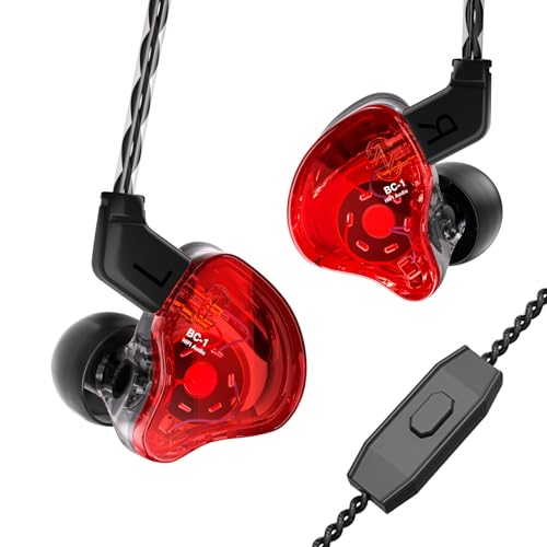 Yinyoo CCZ Melody In-Ear-Monitoren Hybrid 1BA 1DD HiFi Kopfhörer, tiefer Bass, Leichter In-Ear-Kopfhörer IEM mit 4N OFC Kabel für Musiker/Drummer/Bassist (Rot, mit Mikrofon) von Yinyoo