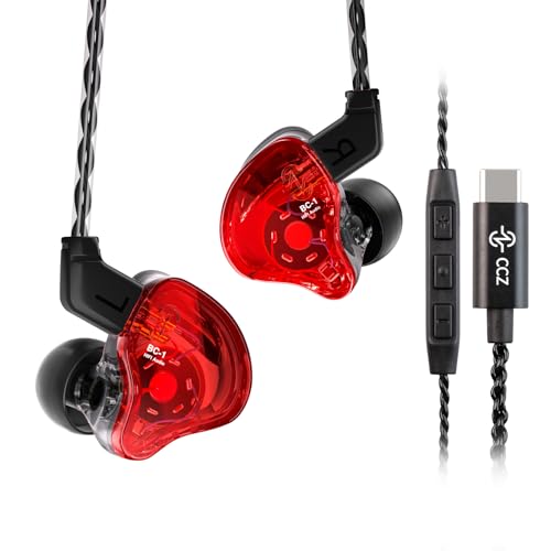 Yinyoo CCZ Melody USB-C In-Ear-Monitoren Hybrid 1BA 1DD HiFi Kopfhörer, Deep Bass Leichter In-Ear-Kopfhörer IEM mit 4N OFC Kabel für Musiker/Drummer/Bassist (Rot, mit Mikrofon Type-C) von Yinyoo