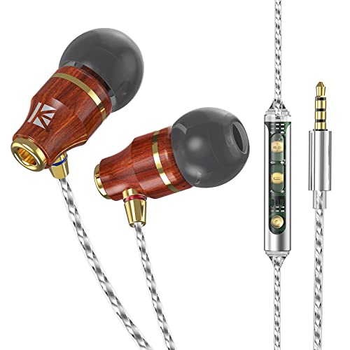 Yinyoo KBEAR KW1 Holz-Ohrhörer mit HD-Mikrofon, 3,5 mm hochauflösende geräuschisolierende IEM-Kopfhörer für Musiker, Sänger mit Aufbewahrungsbox, Ohrstöpsel (rotbraun, 3,5 mm Klinke mit Mikrofon) von Yinyoo