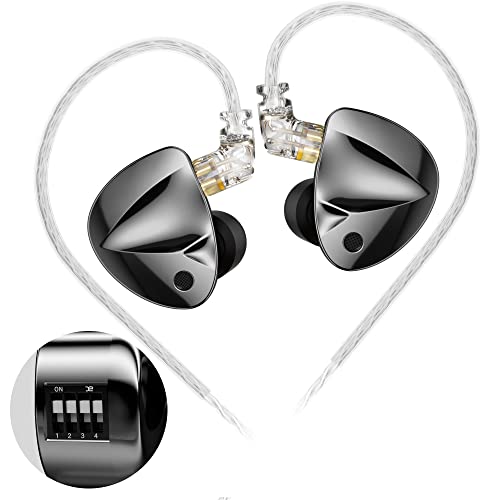 Yinyoo KZ D-Fi IEM-Kopfhörer mit KZ-Patent elektronischer Tuning-Technologie, 4 Schalter für 16 Tuning-Stile Kabelgebundene Kopfhörer für Sänger (Schwarz, abstimmbare Version ohne Mikrofon) von Yinyoo