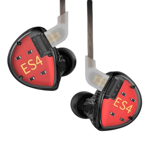 Yinyoo KZ ES4 In-Ear-Kopfhörer Hochauflösende IEM-Ohrhörer Ergonomischer, komfortabler HiFi-Bass-Kopfhörer In-Ear-Monitor mit Balanced Armature 2-poligem 0,78-mm-Kabel (Schwarz, ohne Mikrofon) von Yinyoo