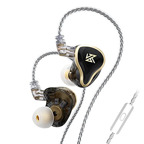 Yinyoo KZ ZAS 7BA+1DD HiFi-Kopfhörer, In-Ear-Monitor, KZ-Hybrid-Treiber, Metall-Kopfhörer mit HD-Mikrofon, hervorragende Bass-Ohrhörer mit 2-poligem 0,75 mm abnehmbarem Kabel (schwarz, mit Mikrofon) von Yinyoo