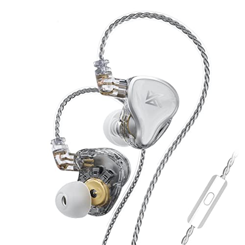 Yinyoo KZ ZAS 7BA + 1DD HiFi In-Ear-Monitor, KZ Hybrid-Treiber, Metall-Kopfhörer mit HD-Mikrofon, hervorragende Bass-Ohrhörer mit 2-poligem 0,75 mm abnehmbarem Kabel (weiß, mit Mikrofon) von Yinyoo