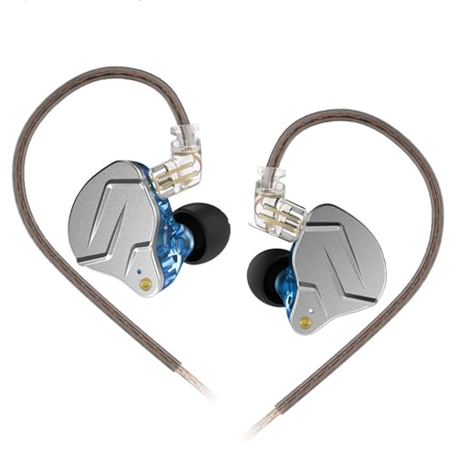 Yinyoo KZ ZSN PRO In-Ear-Kopfhörer HiFi Geräuschisolierender Ohrmonitor Bass HiFi-Ohrhörer mit 1DD 1BA Hybrid-Balanced-Anker und abnehmbarem 3,5-mm-Audiostecker-Kabel (Blau ohne Mikrofon) von Yinyoo