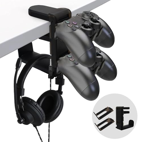 Yiomxhi 2 in 1 Kopfhörer Ständer Controller Halter, 360° Drehbar Headset Halterung Tisch mit Kabel Organizer, Universal Kopfhörerständer Gaming Zubehör, Schwarz Yiomxhi 2 in 1 Kopfhörer Ständer Controller Halter, 360° Drehbar Headset Halterung Tisch mit Kabel Organizer, Universal Kopfhörerständer Gaming Zubehör, Schwarz von Yiomxhi