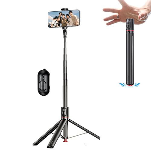 1,77 m automatisches Telefonstativ, 9 Abschnitte ausziehbarer Selfie-Stick, 180° verstellbar mit Auto-Pop-Beinen, Bluetooth-Fernbedienung und Kaltschuh-Halterung für iPhones, Vlogging, Reisen und von YipuVR