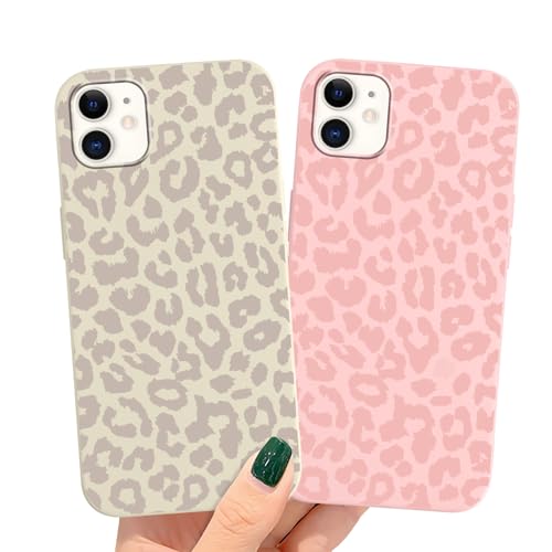 Yirlbey 2 Stück HandyHülle für iPhone 11 Hülle, Aesthetic Rosa Braun Leopard Muster Design Mädchen Junge Geschenk Schutzhülle, Weich Silikon Case Stoßfest Kratzfest Cover für iPhone11 6,1",Vache von Yirlbey