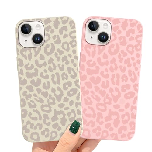 Yirlbey 2 Stück HandyHülle für iPhone 14/iPhone 13 Hülle, Aesthetic Rosa Braun Leopard Muster Design Mädchen Junge Geschenk Schutzhülle, Silikon Case Stoßfest Kratzfest Cover für iPhone13 6,1",Vache von Yirlbey
