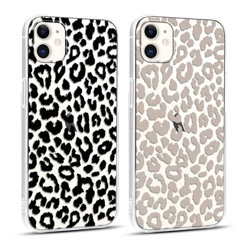 Yirlbey 2 Stück Transparent Handyhülle für iPhone 11 Hülle, Aesthetic Leopard Muster Design Frauen Mädchen Cover, Dünn Silikon Slim Fit Stoßfest Kratzfest Schutzhülle für iPhone11 6,1", schwarz von Yirlbey